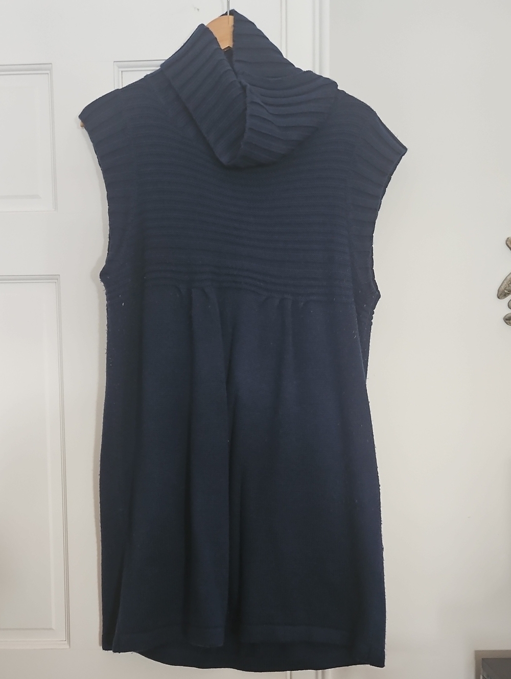 Sleeveless Navy Turtleneck Midi Dress